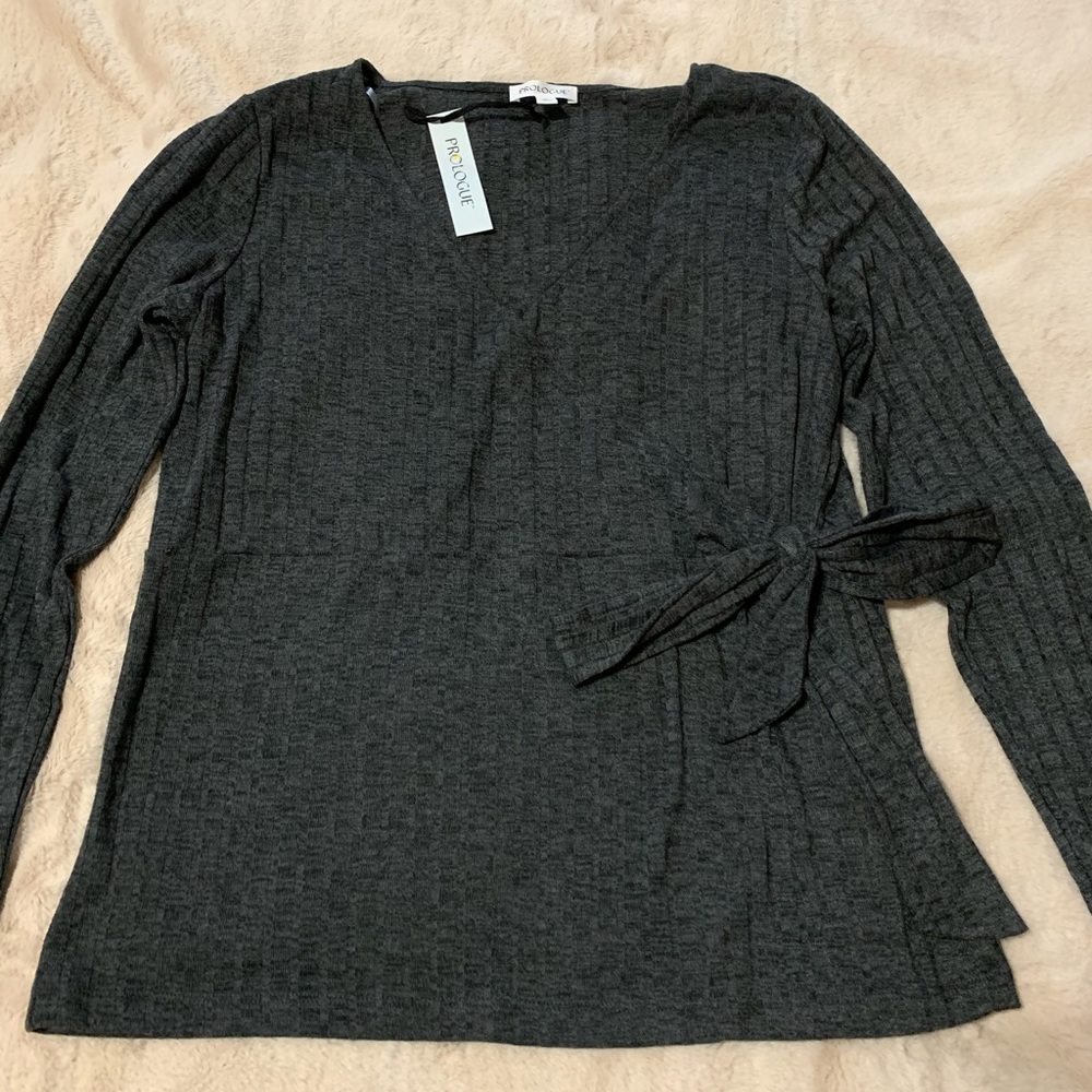 Grey long sleeve side tie blouse